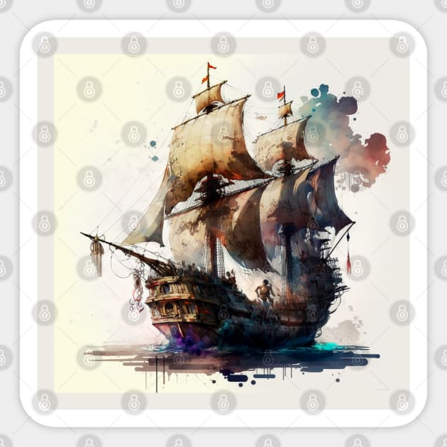 Pirate Ship watercolour Sticker by Buff Geeks Art